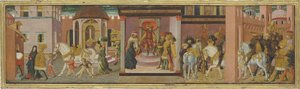 图拉真与寡妇的故事，来自卡松石的面板，约1450年