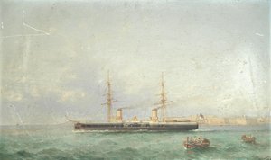 战列舰 HMS Inflexible 从瓦莱塔大港驶向大海 作者 吉罗拉莫·詹尼