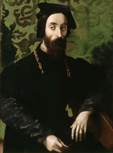 音乐家肖像》，约 1540 年（油画板） 作者 吉罗拉莫·马佐拉 (Girolamo Mazzola) 贝多利