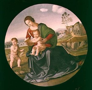 圣母子与施洗者圣约翰(面板) 作者 朱利亚诺·布加迪尼（Giulia Bugiardini）