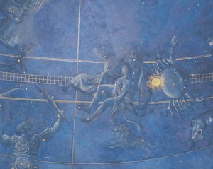 1442年7月4日夜间的太阳之路穿过星星，双子座和巨蟹座的细节，从祭坛上方的拱腹，1430（细节85088） 作者 朱利亚诺·达里里·佩塞洛