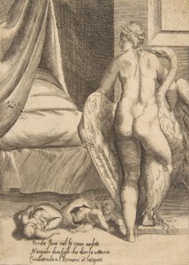 莱达与天鹅》，选自《众神的爱》，1531-76。 作者 朱利奥·博纳松