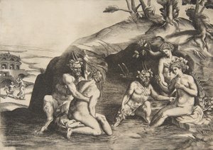 沐浴的仙女和萨提尔，1531-76。 作者 朱利奥·博纳松