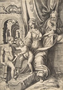 The Holy Family and the infant John the Baptist, 1531-76., 1531-76. 作者 朱利奥·博纳松