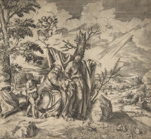 逃往埃及的神圣家族其他成员，1531-76年。 作者 朱利奥·博纳松
