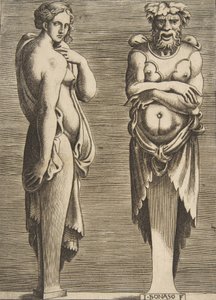 两个条款，左边是仙女，右边是Silvanus，约1530-50。 作者 朱利奥·博纳松