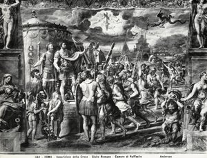 君士坦丁十字架的愿景，来自Sala di Costantino，Raphael Rooms 作者 朱利奥·罗马诺