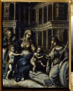 "La sainte famille avec sainte Catherine" Peinture de Giulio Pippi de