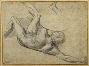 君士坦丁之战 "中牺牲的战士的研究，Sala di Costantino（白纸上的黑粉笔）。 作者 朱利奥·罗马诺