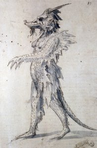 龙的设计（纸上钢笔、蓝色墨水和水彩） 作者 朱塞佩·阿辛博多