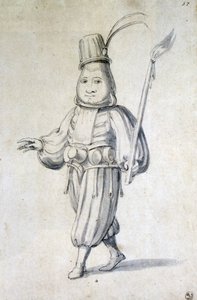 厨师服装设计（纸上钢笔、蓝色墨水和水彩） 作者 朱塞佩·阿辛博多