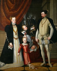1527-1576年奥地利的神圣罗马皇帝马克西米利安二世和他的西班牙妻子因凡塔玛丽亚。 作者 朱塞佩·阿辛博多