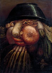 与蔬菜的画像（《马拉歇尔》）。在代表的蔬菜和水果中：坚果、萝卜、蘑菇、大蒜、栗子、洋葱、沙拉、榛子和萝卜。朱塞佩-阿金博尔迪（Arcimboldo）（1527-1593）的画作，克雷莫纳，Pinacoteca Comunale博物馆 作者 朱塞佩·阿辛博多