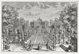 花园里的歌剧设置，来自Architectus Theatralis Primarius，由Johann Andreas Pfeffel（1674-1748）镌刻，出版于1740年 作者 朱塞佩·比比耶纳（Giuseppe Bibiena）