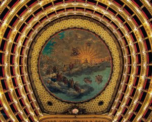 朱塞佩-卡马拉诺（1766-1850）绘制的天花板，圣卡洛剧院（圣查尔斯皇家剧院），那不勒斯，坎帕尼亚，意大利