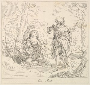 景观中的坐着的女人和长胡子的男人，1740-1802年。