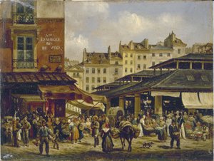 Les Halles 和 Rue de la Tonnellerie，c.1828（布面油画） 作者 朱塞佩·卡内拉（Giuseppe Canella）