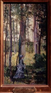 瓦洛斯波利优雅的女人在树林里散步乔瓦尼·法托里（Giovanni Fattori）绘画