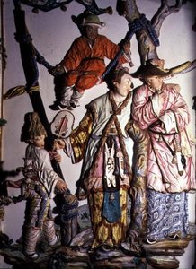 沙龙奇诺（中国室）详细描绘了一对中国夫妇和孩子们的小雕像，1769年（瓷器）（另见93237,93239） 作者 朱塞佩·格里奇