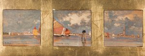 带有泻湖的 Tryptique（胶合板上的油画）