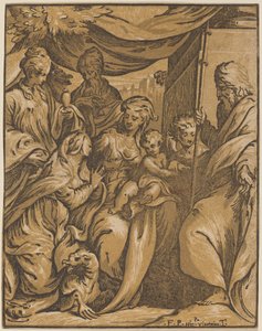 圣母子与圣人 作者 Giuseppe Nicolo Vicentino，在 Camillo Boccaccino 之后