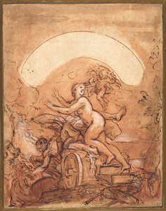 奥罗拉与被打断的时间的邂逅，约 1700 年（纸面水粉画）