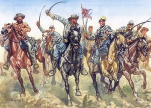 分裂战争（1861-1865 年） - 美国内战：邦联骑兵冲锋 - 插图：Giuseppe Rava 作者 朱塞佩·拉瓦（Giuseppe Rava）