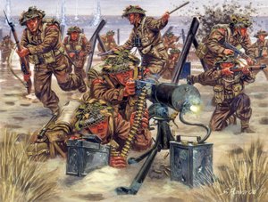 第二次世界大战：1944 年 6 月在诺曼底登陆的英国士兵 - 第二次世界大战：诺曼底登陆，英国军队，1944 年 6 月 6 日 - 插图：Giuseppe Rava 作者 朱塞佩·拉瓦（Giuseppe Rava）