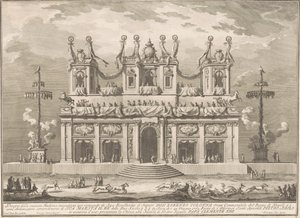 1765 年为 Chinea 建造的第二座 Macchina：带鸡冠花柱的装饰建筑