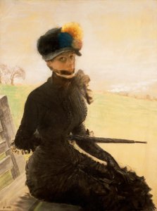 带绒球的女人》，约1879年（布面粉彩）。