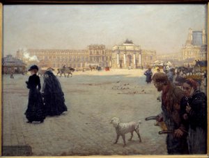 1882年的卡鲁塞尔广场（Place du Carrousel）废墟上的杜伊勒里宫。表现巴黎景色的桌子。吉塞普-尼蒂斯（1846 - 1884）的画作
