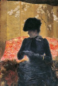 Woman on red sofa 作者 Giuseppe or Joseph de Nittis
