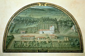Colle Salvetti，来自一系列描绘Medici别墅景色的小屋，1599年（面板上的蛋彩画） 作者 朱斯托·乌滕斯
