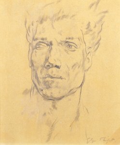 男人的头，c.1920（纸上的木炭） 作者 格林·沃伦·菲尔波特