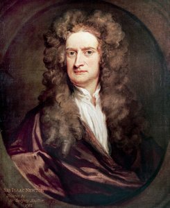 艾萨克-牛顿（1642-1727）的肖像，英国数学家、物理学家和天文学家，由戈弗雷-耐勒（1646-1723）绘画。