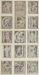 AM，1864年为南肯辛顿博物馆的字母设计了十三个字母（铅笔和灰色洗）