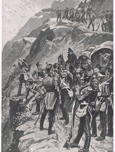 Corunna的撤退：在山坡上掠夺银色，来自“英国陆地和海上战役”的插图，由伦敦Cassell出版，c.1910