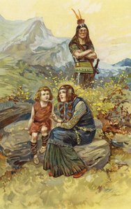债券女人和她的儿子奥拉夫坐在早晨的阳光下（chromolitho） 作者 Gordon Frederick Browne