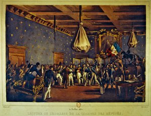 1830年7月31日在巴黎维尔酒店宣读众议院的讲话（彩色平印）。 作者 戈特弗里德（Gottfried）或戈德弗罗伊（Godefroy Engelmann）