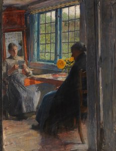 花园窗前的女人，约1890年。
