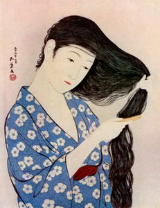1920 1930年，日本女人梳理头发。 作者 桥口吾代
