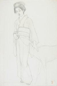 抚摸鹿的妇女图画 作者 桥口吾代