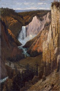 黄石公园大峡谷的下瀑布景观，1890年。 作者 格拉夫顿·泰勒·布朗