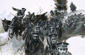 1914 年在蒙斯（Mons）发生的一系列失误导致了穿越法国的长期撤退