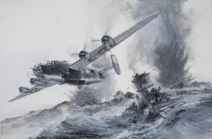 1942 年拉科尼亚号沉没（水粉画，纸本）