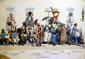 法国社会，约1830-40（彩色平版印刷）。 作者 格兰维尔