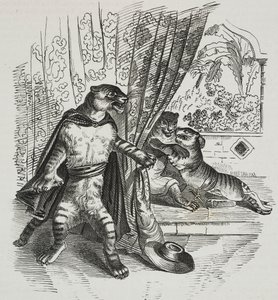 老虎带着匕首前进，让-雅克-格兰德维尔（1803-1847）的漫画，盖塔诺-里奇奥的石版画，来自Poliorama Pittoresco, n 39, May 7 作者 格兰维尔