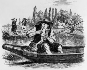 拉封丹寓言（让-德-拉封丹著）：小鱼和渔夫》，J.J. Grandville 版画，约 1838-40 年