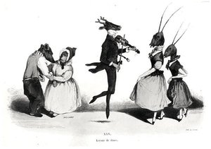 一对狗，来自Les Metamorphoses du Jour系列 作者 格兰维尔