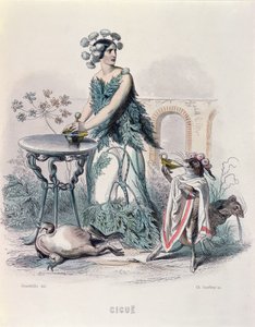 Hemlock，来自&39;Les Fleurs Animees&39;，由Charles Goeffroy（1819-82）雕刻，1847年（彩色雕刻） 作者 格兰维尔
